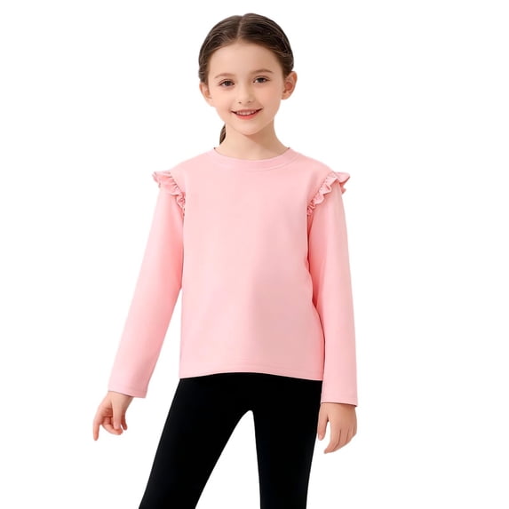 Cethrio Long Sleeve Tops for Girl, Crew Neck Casual Pullover Cotton Girls T-Shirts Pink Size 7-8 T