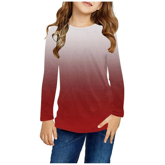 Cethrio Long Sleeve Tops for Girl, Pullover Gradient Casual Spring and Autumn Undershirts Red Size 7-8 T