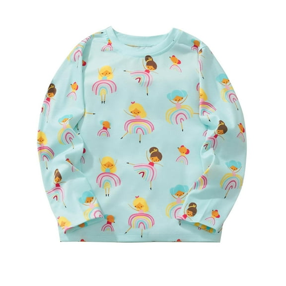 Cethrio Long Sleeve Tops for Girls 2025, Cotton Graphic Pullover Casual Spring Fall Blouses Blue Size 3 T