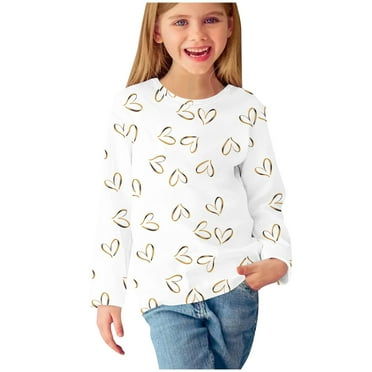 Cethrio Long Sleeve Tops for Girls, Casual Pullover Crew Neck Kids Clothes Multicolor Size 5-6 T