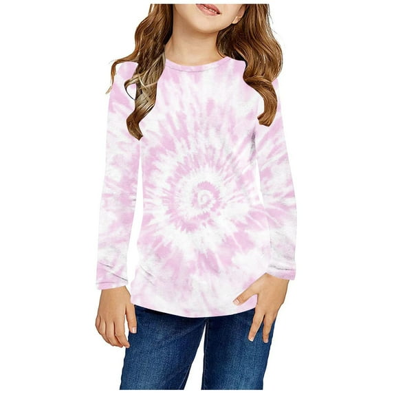 Cethrio Long Sleeve Tops for Girls, Casual Tie Dye Crew Neck Pullover Kids Clothes Multicolor Size 9-10 T