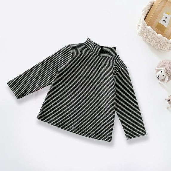 Cethrio Long Sleeve Tops for Girls, Cotton Stripe Crew Neck Pullover Clothes Gray Size 4-5 T