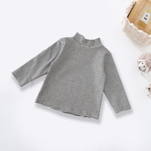 Cethrio Long Sleeve Tops for Girls, Cotton Stripe Crew Neck Pullover Clothes White Size 9-12 M
