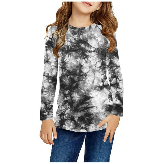 Cethrio Long Sleeve Tops for Girls, Crew Neck Casual Tie Dye Pullover Kids Clothes Multicolor Size 4-5 T