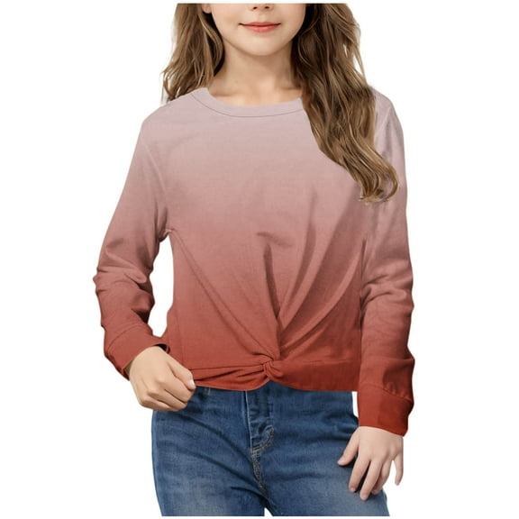 Cethrio Long Sleeve Tops for Girls, Gradient Print Crew Neck Casual Spring Blouses Wine Size 4-5 T