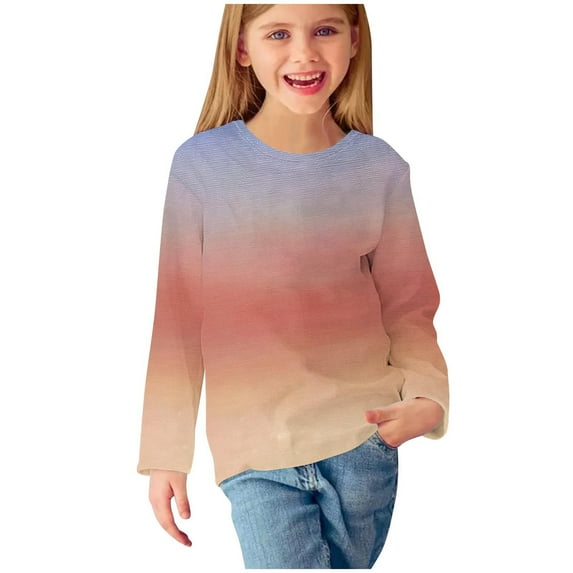 Cethrio Long Sleeve Tops for Girls, Pullover Crew Neck Gradient Kids Clothes Multicolor Size 3-4 T