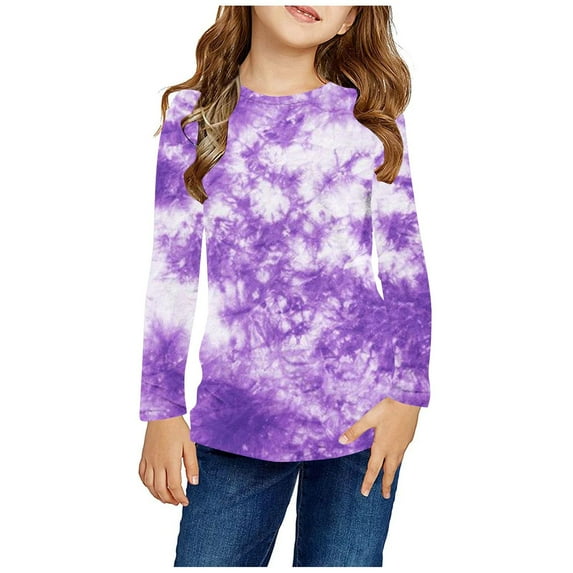 Cethrio Long Sleeve Tops for Girls, Pullover Tie Dye Casual Crew Neck Kids Clothes Multicolor Size 3-4 T