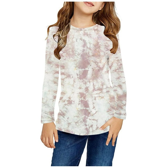 Cethrio Long Sleeve Tops for Girls, Pullover Tie Dye Casual Crew Neck Kids Clothes Multicolor Size 3-4 T