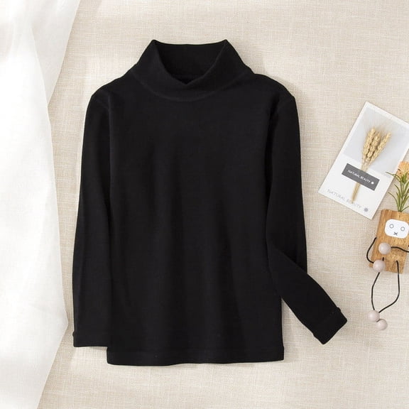 Cethrio Long Sleeve Tops for Girls, Warm Thermal Turtleneck Underwear for Kids Black Size 5-6T