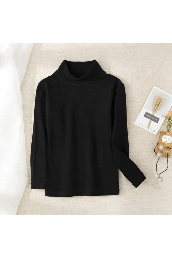 Long Sleeve Tops for Girls, Warm Thermal Turtleneck Underwear for Kids Black Size 5-6T