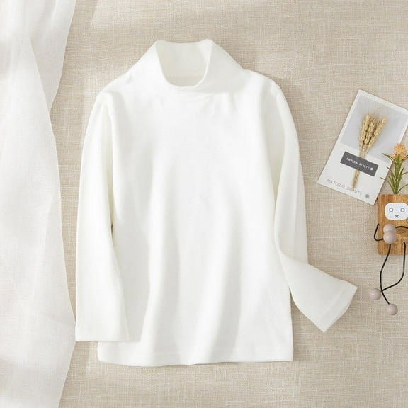 Cethrio Long Sleeve Tops for Girls, Warm Thermal Turtleneck Underwear for Kids White Size 7-8T