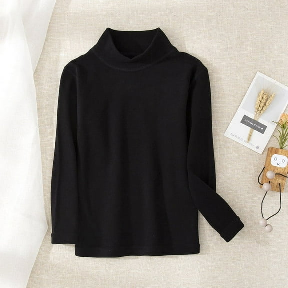 Cethrio Long Sleeve Tops for Girls, Warm Turtleneck Thermal Underwear for Kids Black Size 7-8T