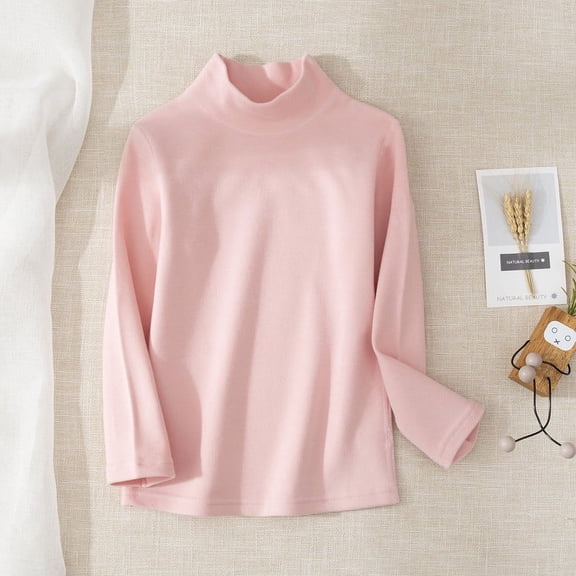 Cethrio Long Sleeve Tops for Girls, Warm Turtleneck Thermal Underwear for Kids Pink Size 11-12T