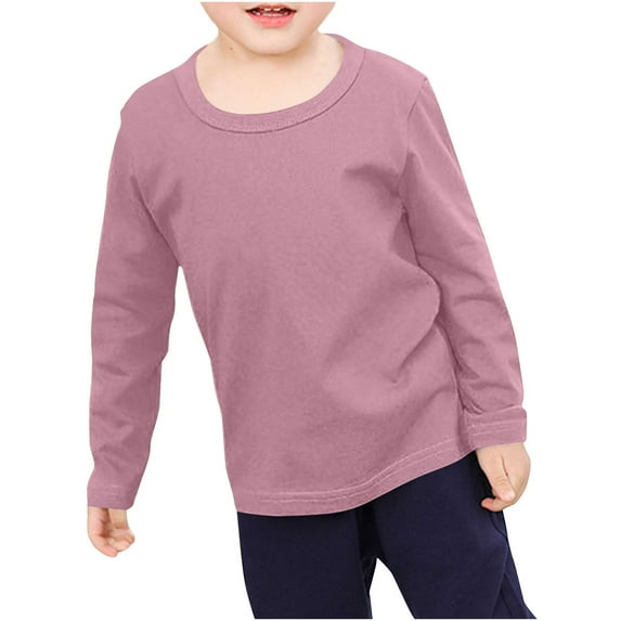 Cethrio Long Sleeve Tops for Kids, Cotton Lightweight Warm Crewneck Fall Winter Undershirts Pink Size 4-5T