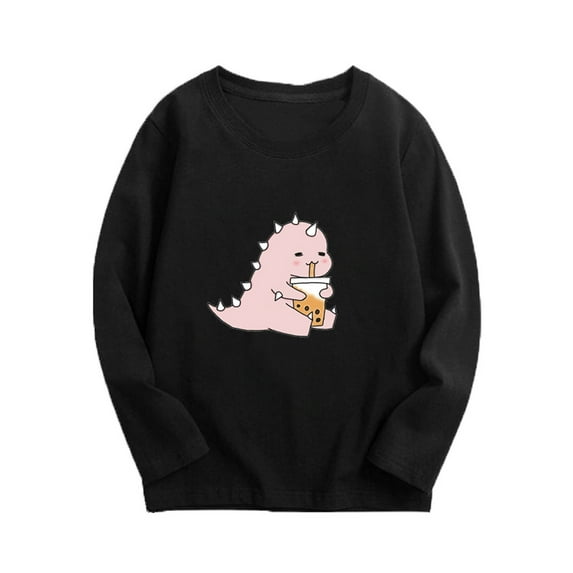 Cethrio Long Sleeve Tops for Kids, Pullover Crew Neck Cotton Boys Girls Undershirts Black Size 14 T