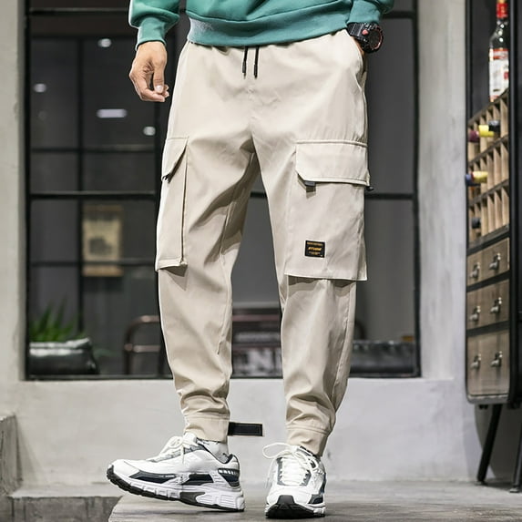 Wavsuf Mens Cargo Pants Big And Tall- Casual Outdoor Fall and Winter Casual Khaki Cargo Pants Size M