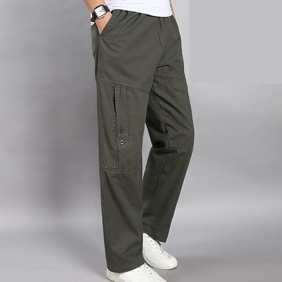 Cethrio Mens Cargo Pants Big And Tall- Casual Outdoor Solid Slim Straight Workout Athletic Fall and Winter Army Green Cargo Pants Size 2XL