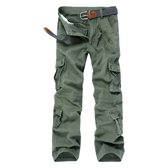 Wavsuf Mens Cargo Pants Big And Tall- with Pockets Workout Casual Fall and Winter Casual Outdoor Green Cargo Pants Size L