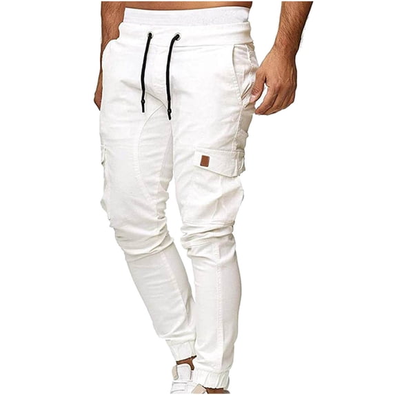 Wavsuf Mens Cargo Pants Relaxed Fit Casual Work- Fall and Winter Sports Casual Outdoor Casual White Cargo Pants Size M