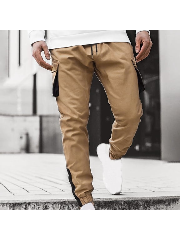 Mens Cargo Pants Relaxed- Outdoor Slim Color Coded leggings drawstring Workout Sports Casual Fall and Winter Casual Khaki Cargo Pants Size XL