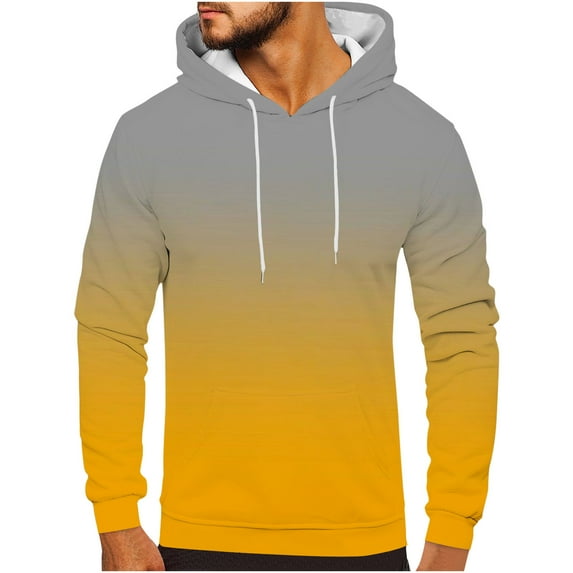 Wavsuf Mens Hooded Sweatshirts Gradient Graphic Pullover Yellow Tops Size 3XL
