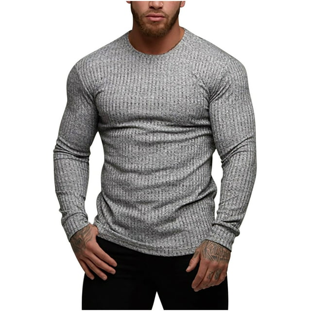 Cethrio Mens Sweaters Big and Tall Crew Neck Knitted Gray Sweaters Tops ...