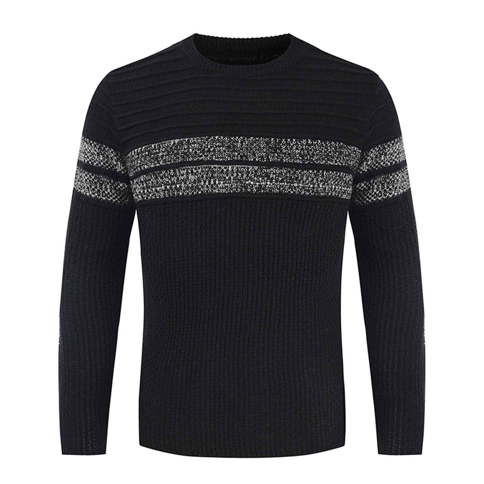 Cethrio Mens Sweaters Big and Tall Crew Neck Patchwork Striped Black ...