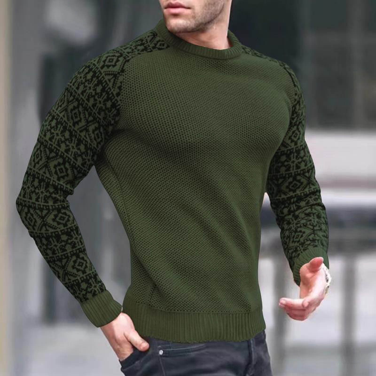 Cethrio Mens Sweaters Big and Tall Patchwork Thermal Knitted Crew Neck ...