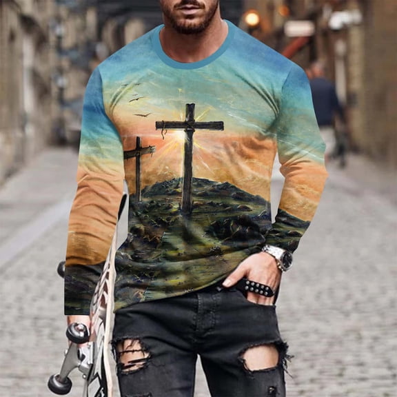 Wavsuf Mens Sweatshirts Crewneck Graphic Pullover Multicolor Blouse Tops Size M