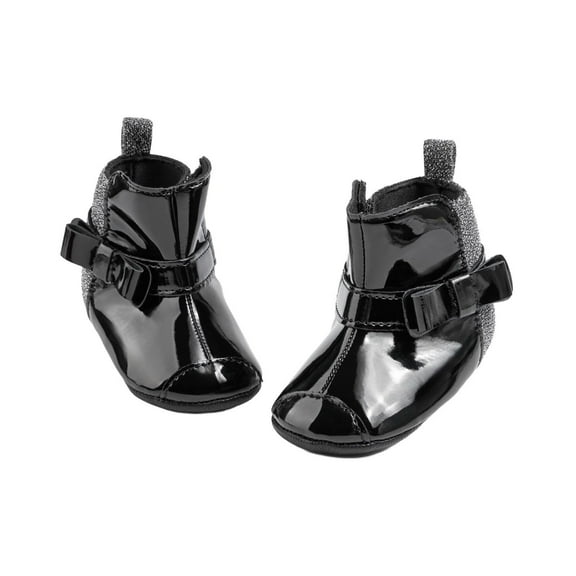Cethrio Newborn Girls Winter Shoes, PU Thermal Non-slip Princess Walking Shoes Black Size 6-12 Months