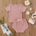 thumbnail image 1 of Cethrio Newborn Outfits Set Solid Comfort Shorts Short Sleeve Pink Two Piece Sets Size 18-24 Months, 1 of 9