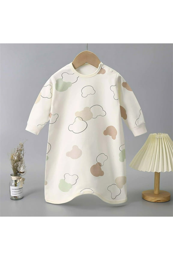 Nightgowns for Boys, Cotton Casual Crew Neck Long Sleeve Kids Pajamas White Size 3-4 T