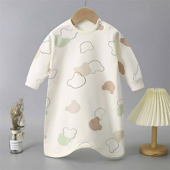 Cethrio Nightgowns for Boys, Cotton Crew Neck Long Sleeve Casual Kids Pajamas White Size 6-9 Months