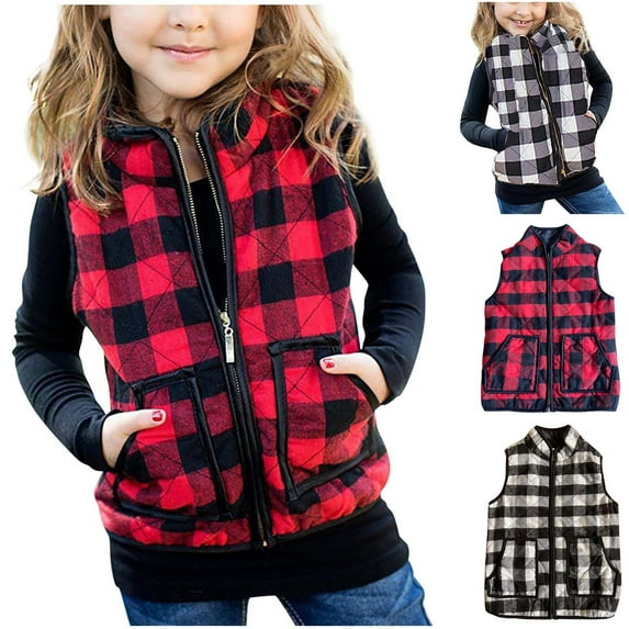 Cethrio Outerwear Coats for Kids Girls Sleeveless Warm Graphic Printed Christmas Gifts 2025 Kids Red Fall and Winter Clothes Size 5-6 Years