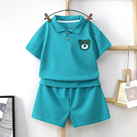 Cethrio Outfit Sets for Boys Girls, Hooded Summer Casual Shirts and Shorts Set Green Size 6 T