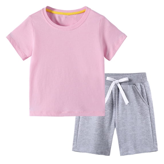 Cethrio Outfit Sets for Boys Girls, Summer Casual Cotton Shorts and Shirts Set Pink Size 6-7 T