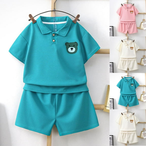 Cethrio Outfit Sets for Boys Girls, Summer Casual Hooded Shirts and Shorts Set Beige Size 5 T