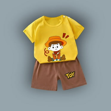 Cethrio Outfit Sets for Boys, Short Sleeve Summer Cotton Shorts and Shirts Set Yellow Size 2 T