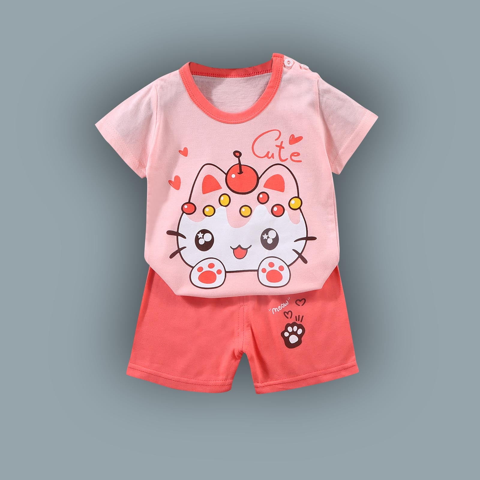 Outfit Sets for Girls, Summer Short Sleeve Printed Shirts and Shorts Set Pink Size 7 T