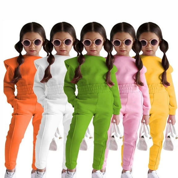 Cethrio Outfit Sets for Kids Girls Christmas Gifts 2025 Long Sleeve Solid Kids Pink Fall and Winter Clothes Size 5-6 Years