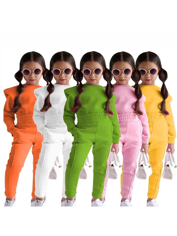 Outfit Sets for Kids Girls Long Sleeve Christmas Gifts 2025 Solid Kids Pink Fall and Winter Clothes Size 6-7 Years