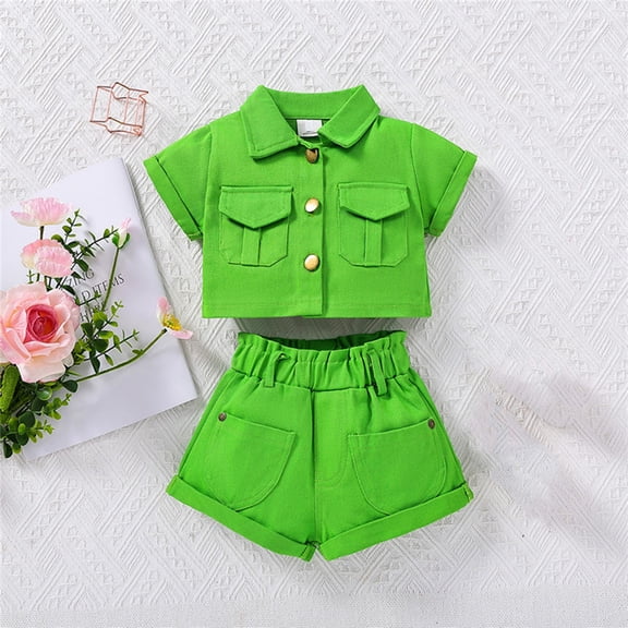 Cethrio Outfits Set Clothes for Kids Top Pant Green Suit Size 3Y