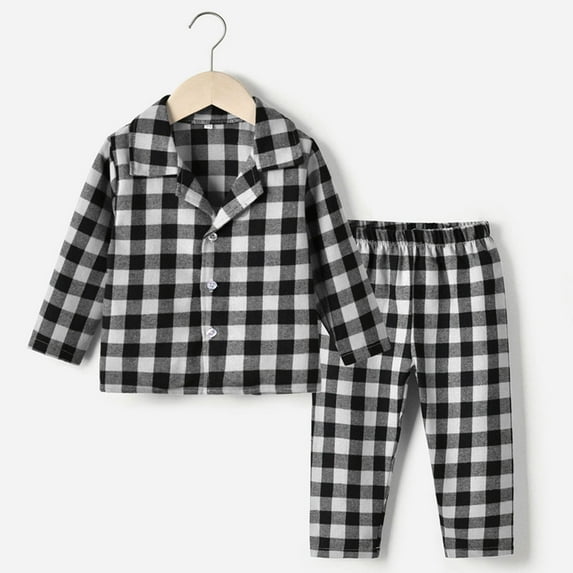 Wavsuf Outfits Set Clothes for Kids Top+Pant Printed Plaid Warm Home Winter Black Pajama Set Size 8 Years