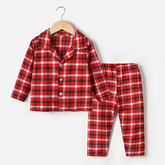Wavsuf Outfits Set Clothes for Kids Top+Pant Printed Plaid Warm Home Winter Red Pajama Set Size 3 Months