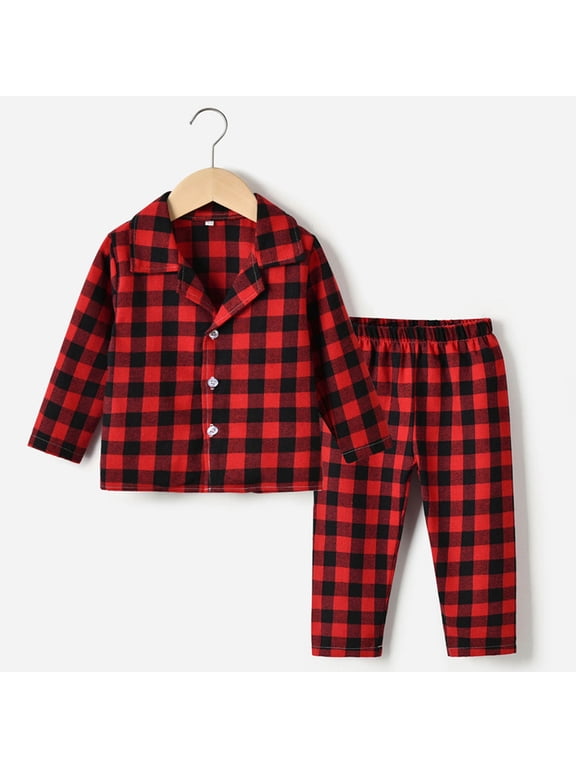 Outfits Set Clothes for Kids Top+Pant Printed Plaid Warm Home Winter Red Pajama Set Size 4 Years