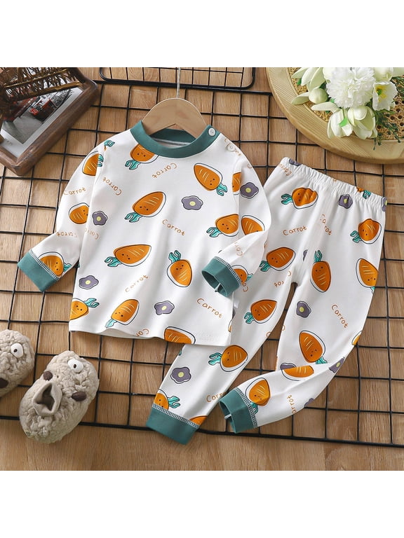 Cethrio Outfits Set Clothes for Kids Top+Pant Printed Warm Home Winter White Pajama Set Size 4 Years