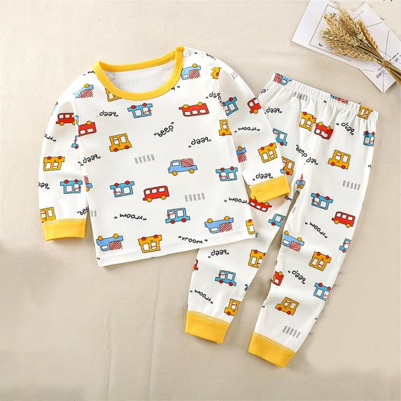 Cethrio Outfits Set Clothes for Kids Top+Pant Printed Warm Homewear Winter Beige Pajama Set Size 2 Years
