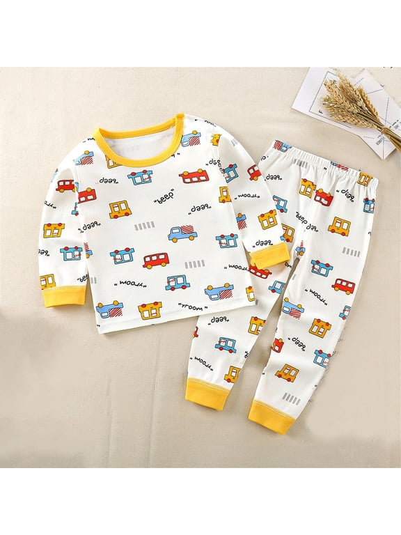 Outfits Set Clothes for Kids Top+Pant Printed Warm Homewear Winter Beige Pajama Set Size 4 Years