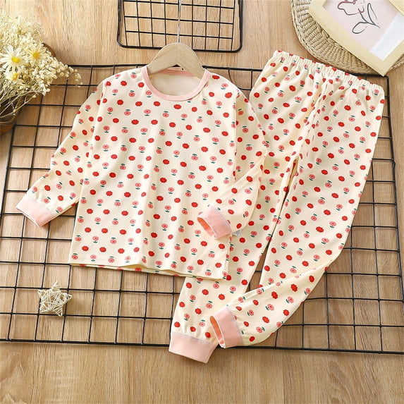 Wavsuf Outfits Set Clothes for Kids Top+Pant Printed Warm Homewear Winter Pink Pajama Set Size 6 Years