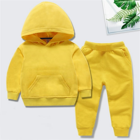 Wavsuf Outfits Set Clothes for Kids Top+Pant Solid Casual Athletics Hoodies Yellow Clothes Suit Size 9-10 Years